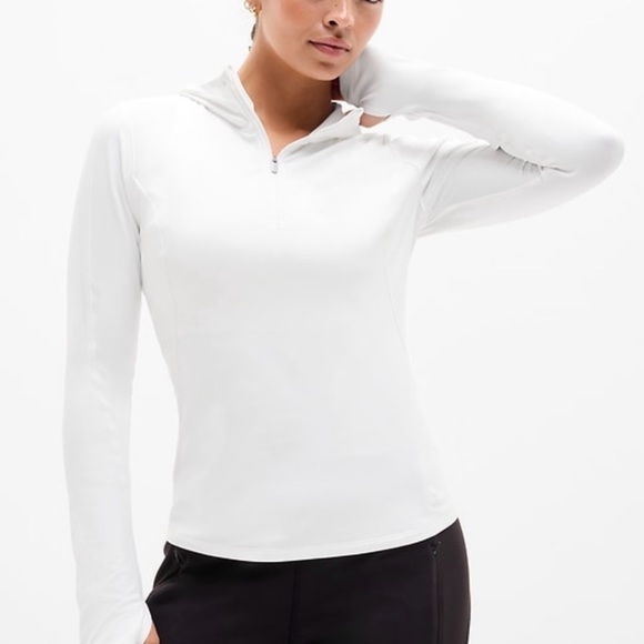 Women's Athleta Summit half zip White Hooded Long-Sleeve - Picture 2 of 6